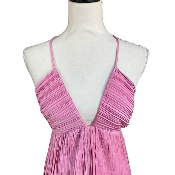 A.L.C. Angelina Chateau Rose Pleated Satin Halter Midi Dress NWT Size 4 - Picture 6 of 16